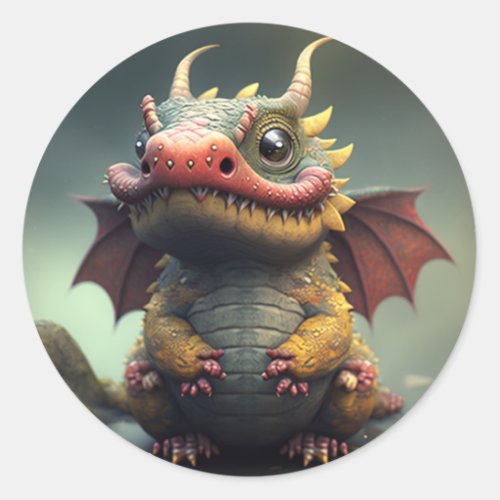 A big fat cute dragon classic round sticker
