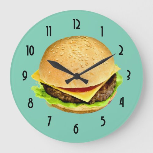A Big Juicy Cheeseburger Photo Large Clock
