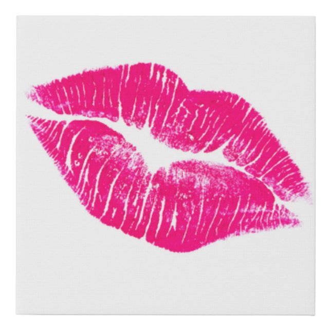 A Big Kiss Pink Lips Faux Canvas Modern Wall Art (Front)