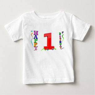 A Big Red 1 between colorful Happy Birthday Baby T-Shirt