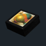 A Big Shiny Christmas Ornament Jewelry Box<br><div class="desc">A photo of a bright and shiny holiday ornament for decorating your christmas tree. This festive ball,  shaped like a hot air balloon,  is colored a  seasonal green with cheerful pale orange stripes and is surrounded by golden stars and circles.</div>