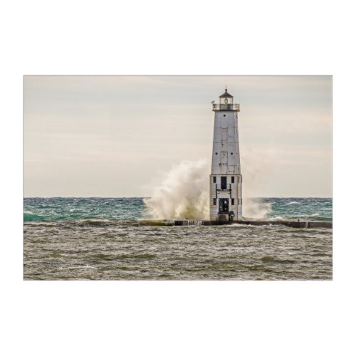 A Big Wave Crashes into the Frankfort Light Acrylic Print