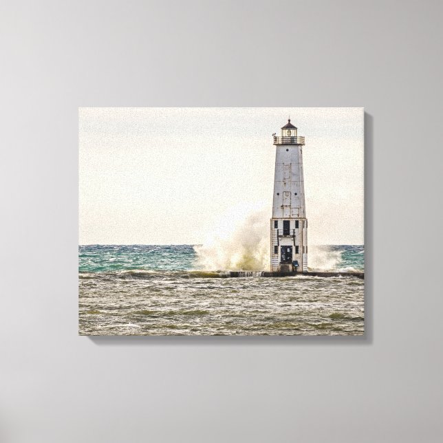 A Big Wave Crashes into the Frankfort Light Canvas Print (Front)