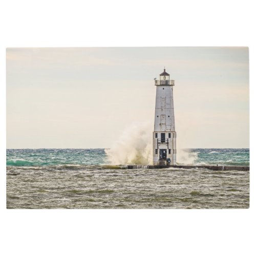 A Big Wave Crashes into the Frankfort Light Metal Print