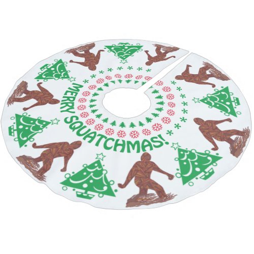 A Bigfoot Walking Merry Squatchmas Funny Christmas Brushed Polyester Tree Skirt