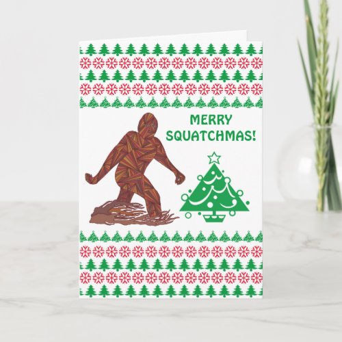 A Bigfoot Walking Sasquatch Merry Squatchmas Funny Holiday Card