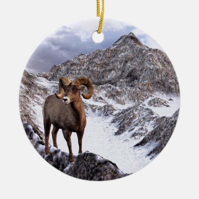 A Bighorn Sheep looks into the valley Ceramic Ornament (Front)