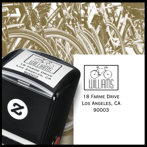 a bike with name  return address square self_inking stamp