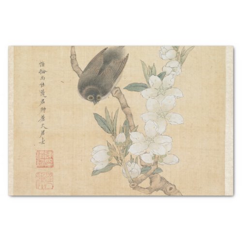 A Bird and Peach Blossom Branch by Chen Hongshou Tissue Paper