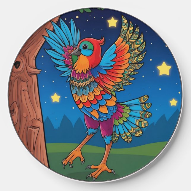 a bird doing dance on a tree wireless charger (Front)