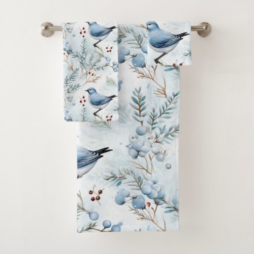 A Bird in a cold Winter _ Bath Towel Set