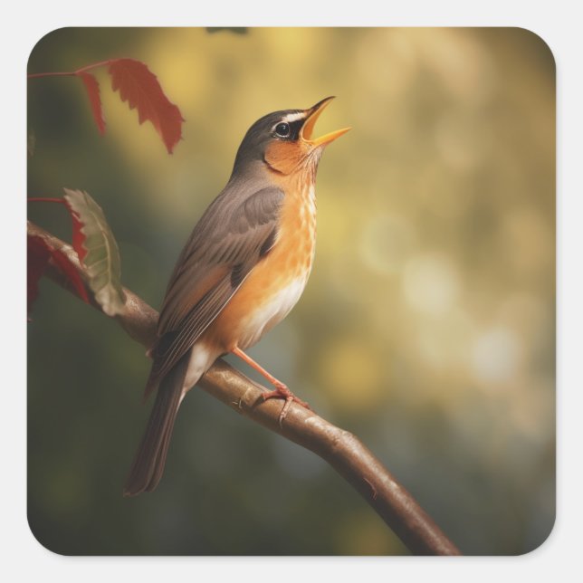 A bird singing in the morning square sticker (Front)