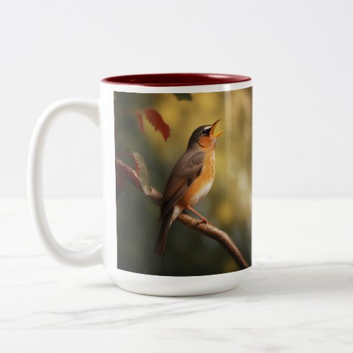 A bird singing in the morning Two_Tone coffee mug