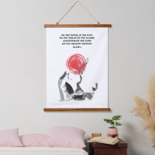 A Bird Watching Cat And Buddha Quote Hanging Tapestry