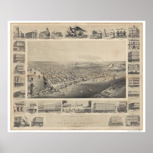 A Birds_Eye View Sacramento 1857 Poster