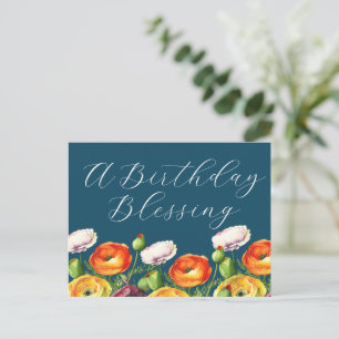 A Birthday Blessing Floral Postcard