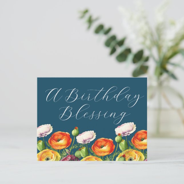 A Birthday Blessing Floral Postcard (Standing Front)