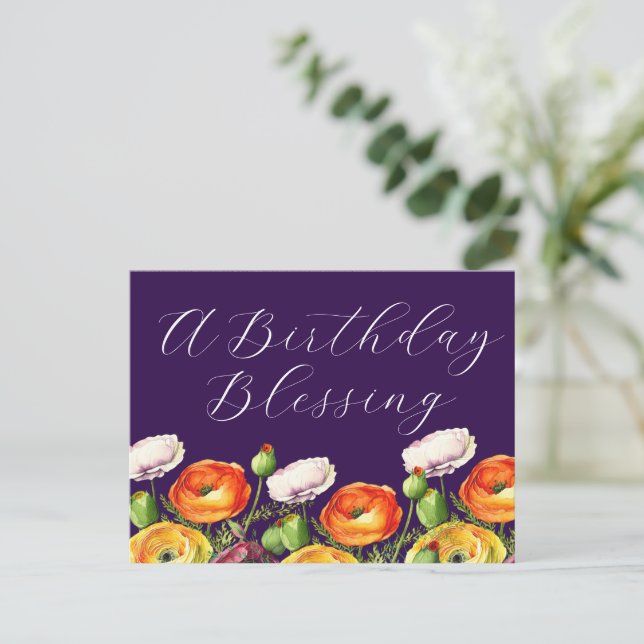 A Birthday Blessing Floral Postcard (Standing Front)
