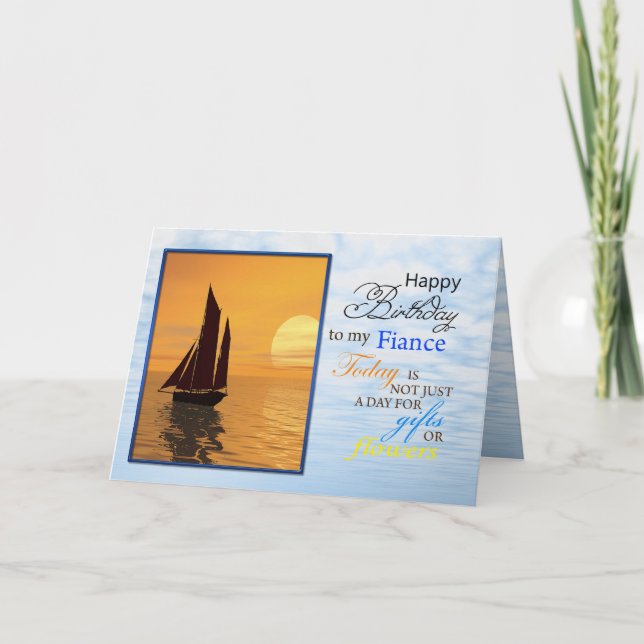 A birthday card for fiance. A yacht sailing. (Front)