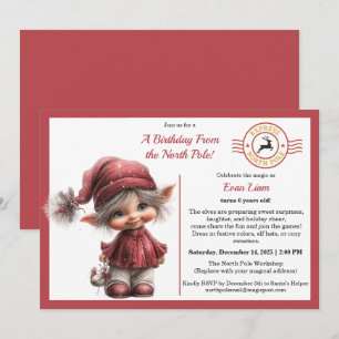 A Birthday From the North Pole   Whimsical Elf  Invitation