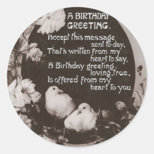 A Birthday Greeting Doves Classic Round Sticker