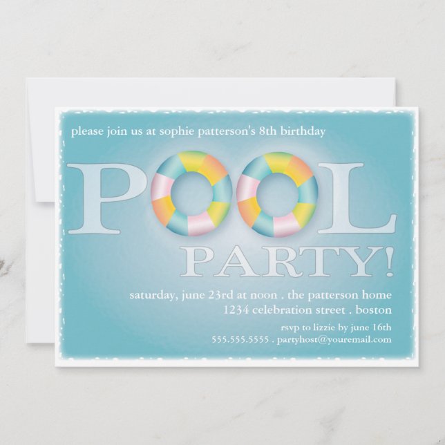 A Birthday Pool Party Floating Tubes in the Water Invitation (Front)