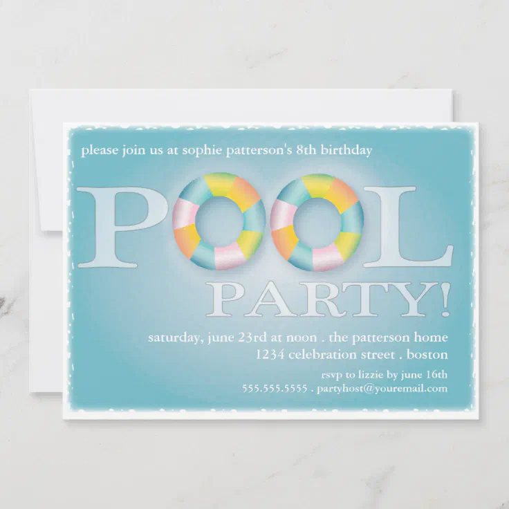 A Birthday Pool Party Floating Tubes in the Water Invitation | Zazzle