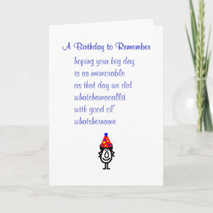 A Birthday To Remember, Funny Happy Birthday Poem Card
