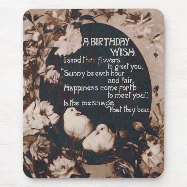 A Birthday Wish Doves Vintage Postcard Mouse Pad (Front)