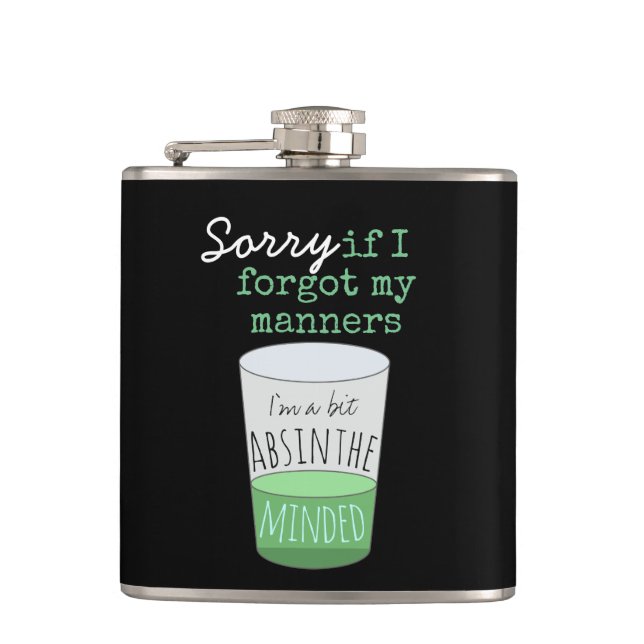 A Bit Absinthe Minded Funny Drinking Humor Flask (Front)