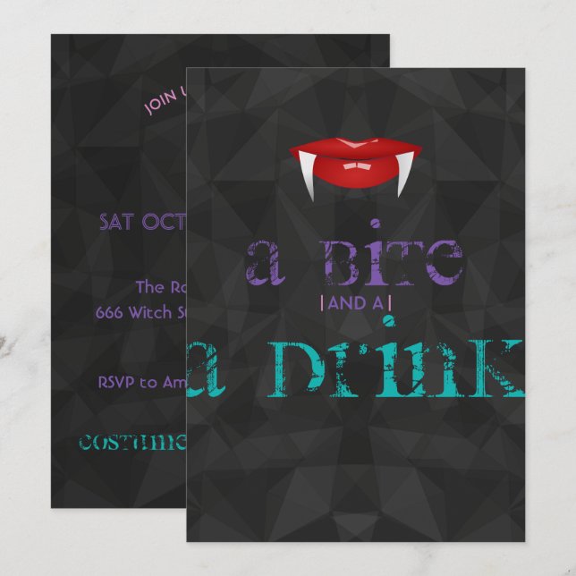 A Bite and a Drink Adult Halloween Party Invite (Front/Back)