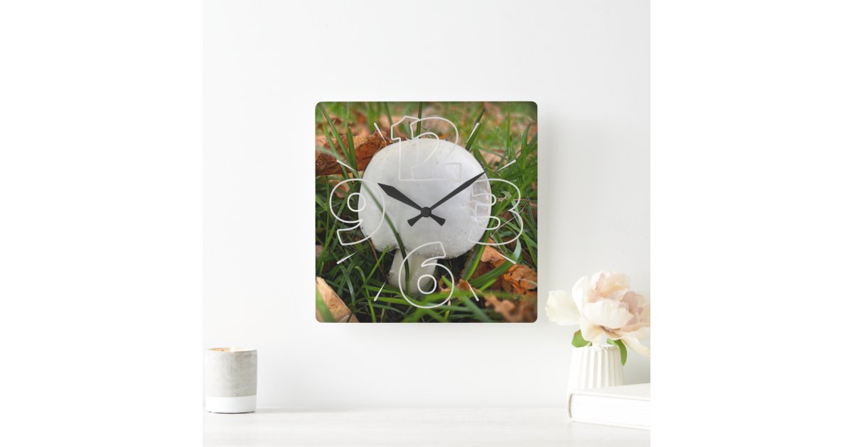 A bitten mushroom square wall clock | Zazzle