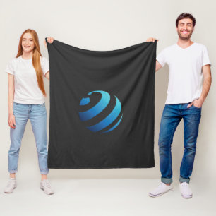 a black and blue logo with a wave on it fleece blanket