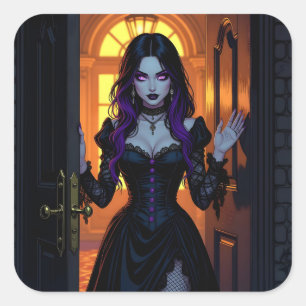 A Black and Purple Witch   Halloween Square Sticker