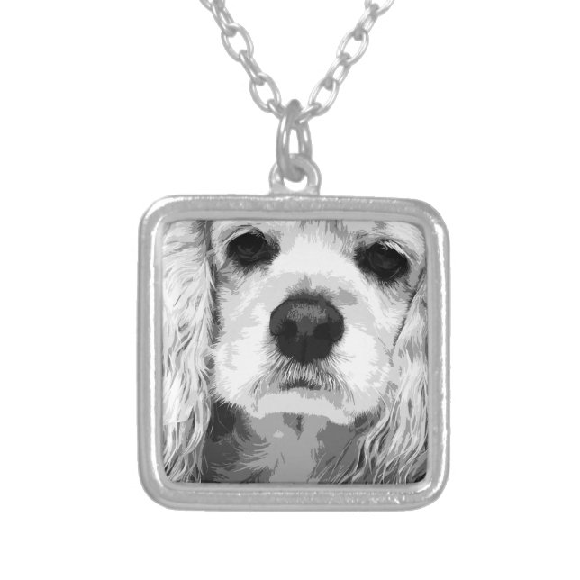 A black and white American cocker spaniel Silver Plated Necklace (Front)