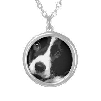 A black and white Border collie Silver Plated Necklace