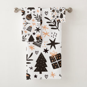 A Black and White Christmas Pattern Bath Towel Set