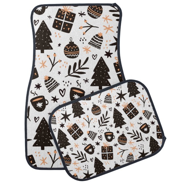 A Black and White Christmas Pattern Car Floor Mat (Set)