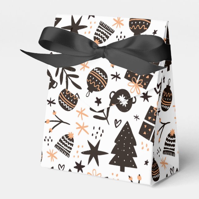 A Black and White Christmas Pattern Favor Boxes (Front Side)
