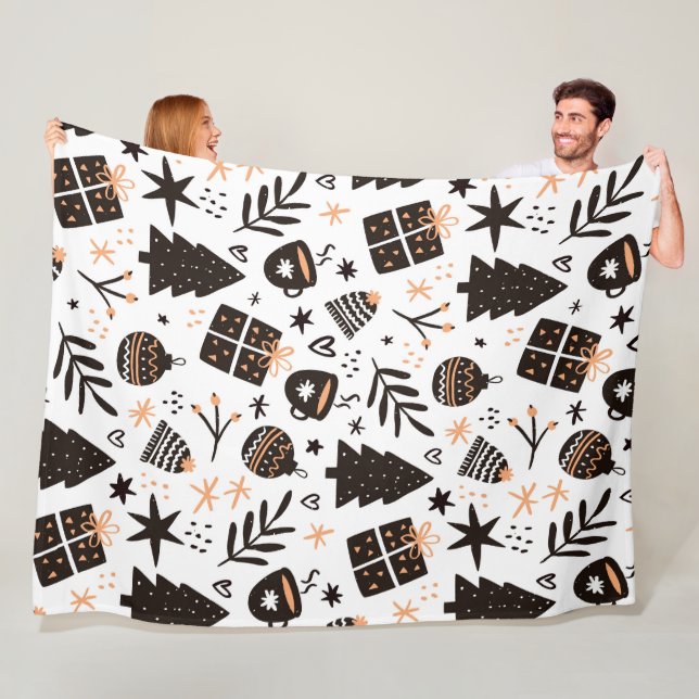 A Black and White Christmas Pattern Fleece Blanket (In Situ)