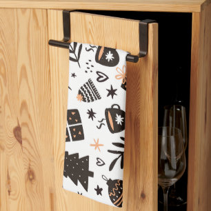 A Black and White Christmas Pattern Kitchen Towel