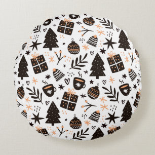 A Black and White Christmas Pattern Round Pillow