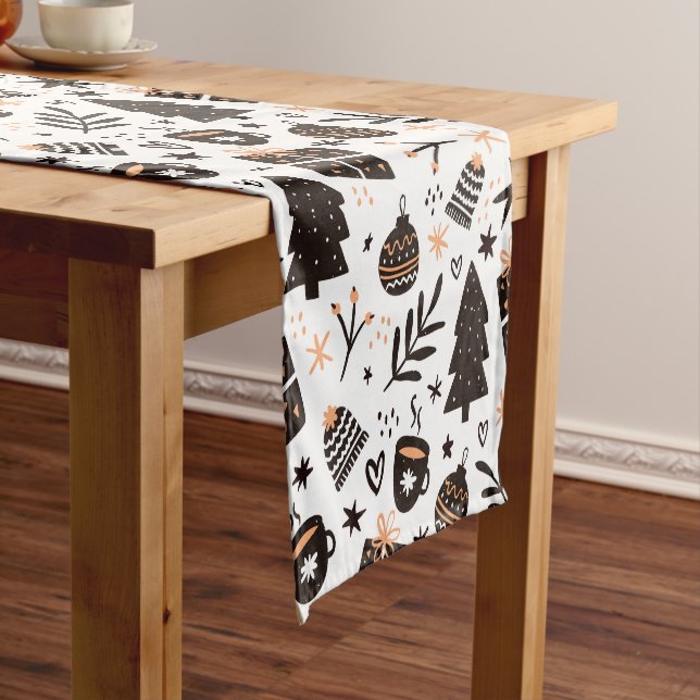 A Black and White Christmas Pattern Short Table Runner (In Situ)