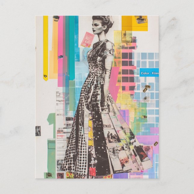 A Black and White Dress Fashion lady Collage Postcard (Front)