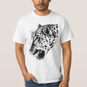 A Black and White Hand Drawn Leopard Illustration T-Shirt