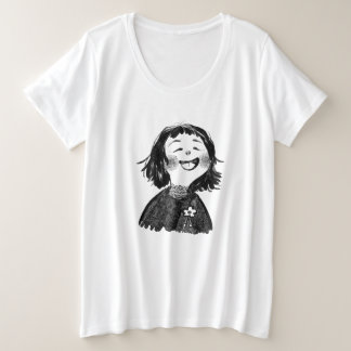 A black and white illustration of a character T-sh Plus Size T-Shirt