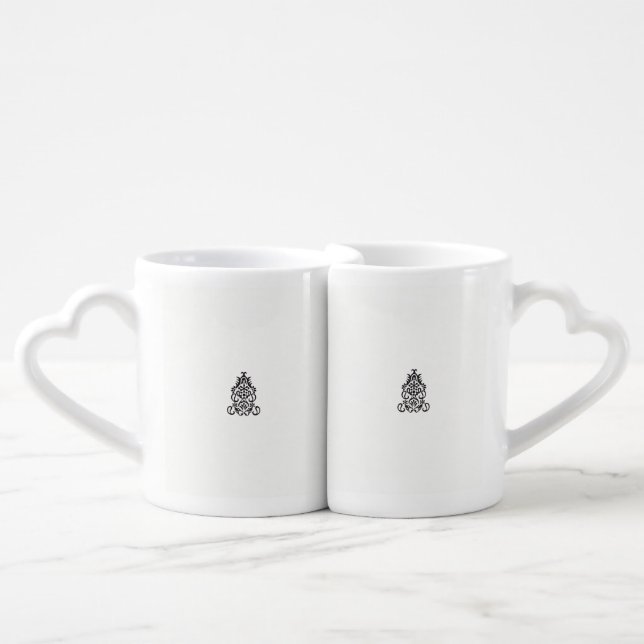 a black and white image of an ornate design coffee mug set (Front Nesting)
