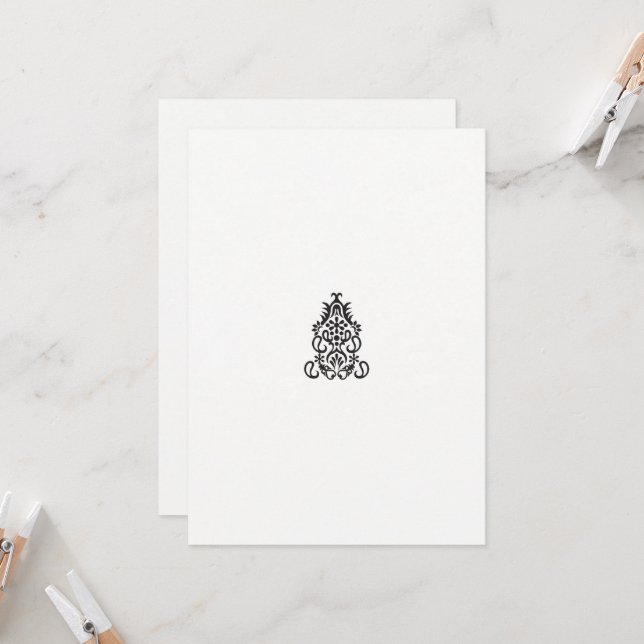 a black and white image of an ornate design invitation (Front/Back In Situ)
