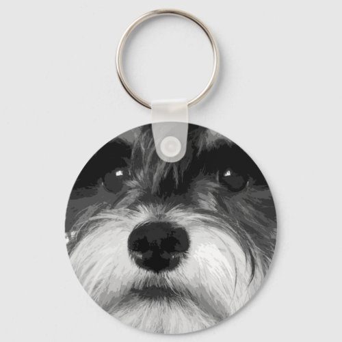 A black and white Miniature Schnauzer Keychain