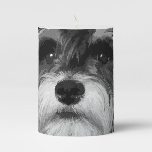 A black and white Miniature Schnauzer Pillar Candle